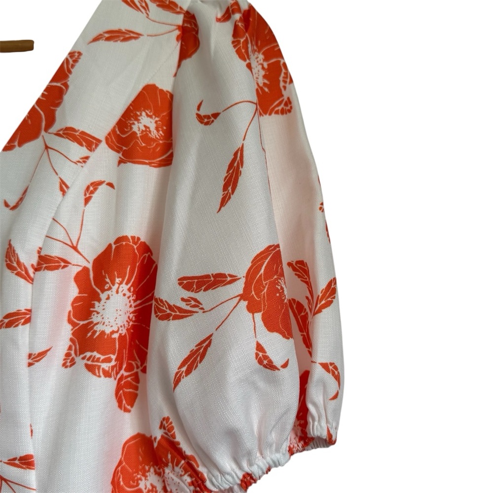 Lena White and Orange Short Sleeve Summer Floral Dress A Line Size Small NWT - Picture 11 of 13